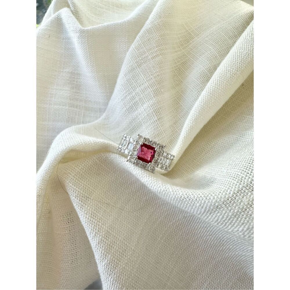 Ruby red cubic zirconia super sparkly ring size 9 ￼